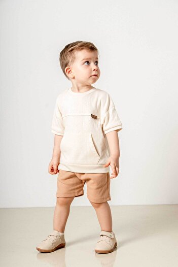 bombe Baby Kids Camel Cotton 2'Li Shorts Suit Trend Fashion Bottom Top Suit