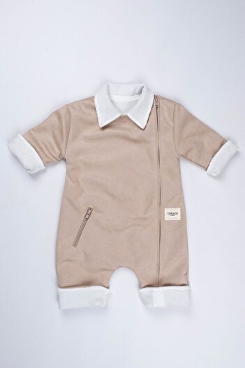 Totzee Suede Front Zippered Scuba Jumpsuit Latte