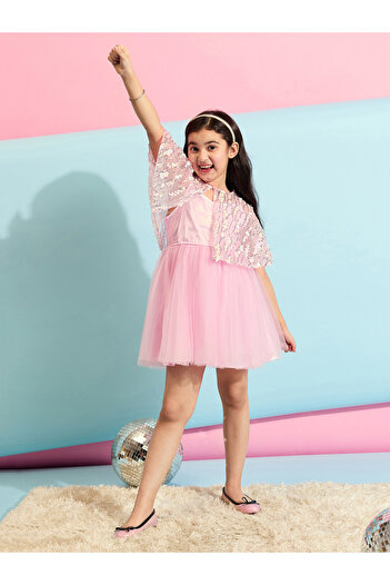 Stylo Bug By Styli Embellished Cape Sleeves A-Line Dress
