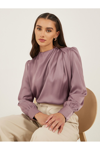Styli Plain High Neck Satin Top