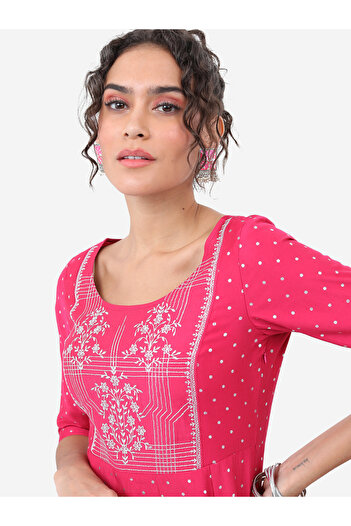 Vishudh By Styli Pink & White Floral Embroidered Anarkali Kurta