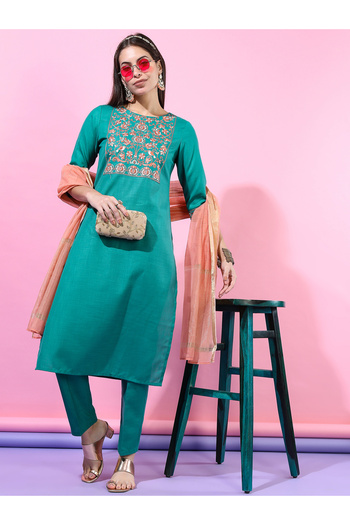 Vishudh By Styli Women Embroidered Kurta Set with Trousers and Dupatta