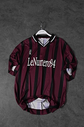 Slatra Men's Red-Black Striped Ln94 Printed Oversize Jersey Fabric Tshirt