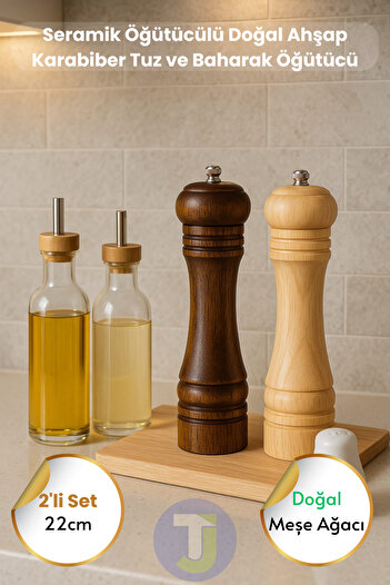Technojet 2Pcs Spice Grinder Light Dark Color Natural Wood Mill Black Pepper Coffee Salt Shaker Pepper Shaker