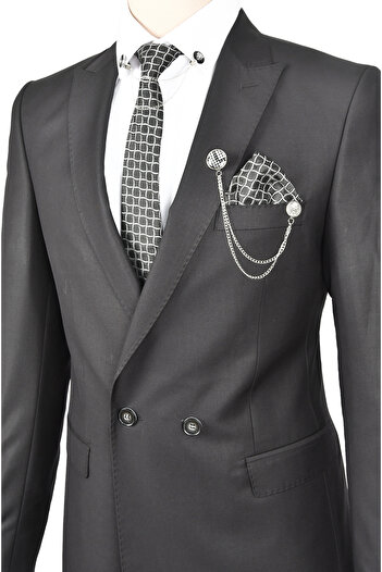 DeepSEA Men's Black Double Slit Slim Fit 2-Piece Suit 0233105