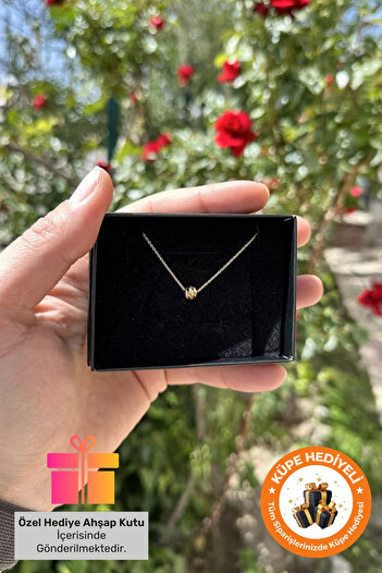 Lucente Jewellery Özel Hediye Kutulu Tek Dorika Topu 925 Ayar Gümüş Altın Kaplama Kolye