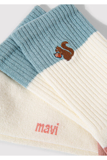 Mavi Squirrel Embroidered Beige Socks 1912740 -70057