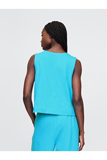 GAP Kadın Mavi Organik Pamuk Heavyweight Crop Bluz