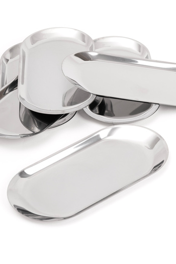 Aslı Hediyelik 6-Piece Boat Mezelik - Silver Stainless Steel - Oval Silver Passer - Sauce Bowl Steel Plate