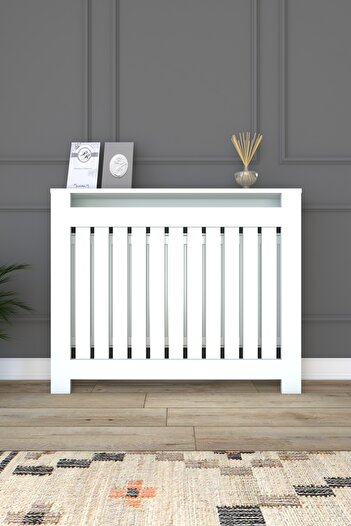 CAN Kalorifer Petek Kapama 100 Cm (İÇ ÖLÇÜSÜ) Lambiri Desenli Mdf Mat Beyaz