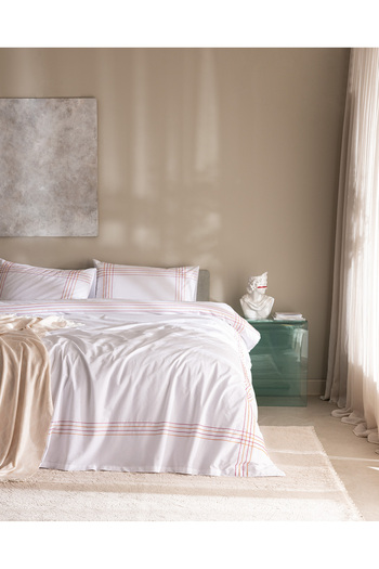 Madame Coco Holly Double 100% Cotton Duvet Cover Set - White/Orange