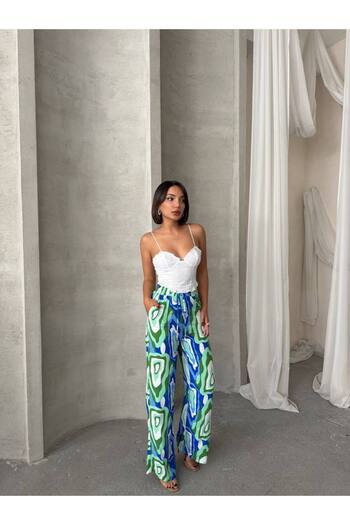 İLKCET MODA Patterned Wide Leg Viscose Women's Trousers