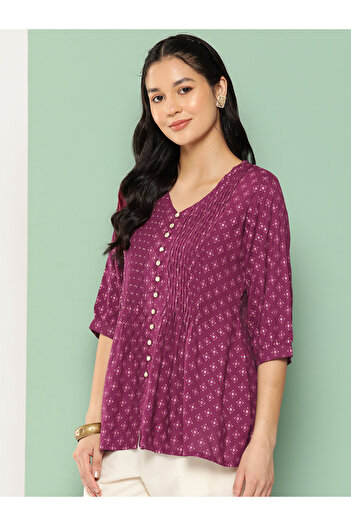 Libas By Styli Printed V-Neck Buttoned Kurti Top