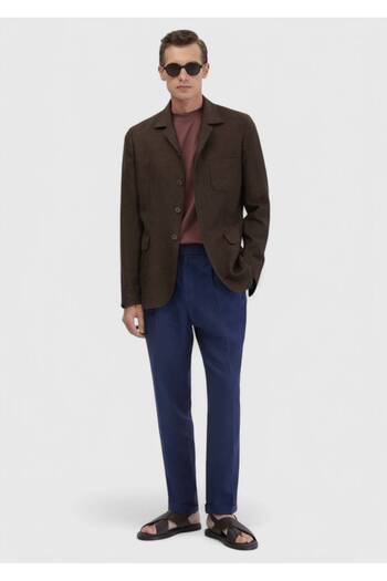 Ramsey Brown Plain Shirt Shoulder Slim Fit 100% Linen Jacket