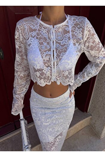 Friday Mood Women's Lace Embroidered Skirt&Blouse Set