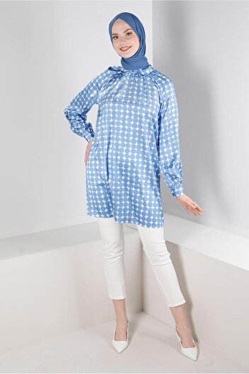 Alvina GEOMETRIC PATTERNED MEN'S COLLAR SATIN TUNIC 43641
