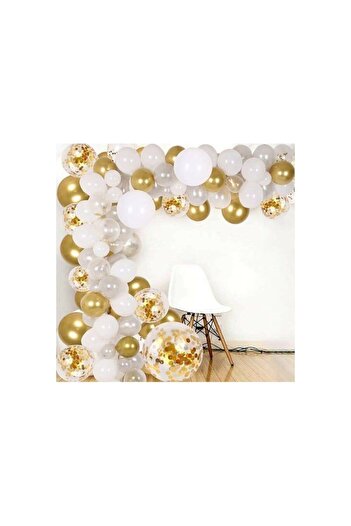 Onay Store 80 Pcs White Metallic Gold Sequin Clear Balloon Chain Kit