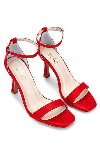 Tamer Tanca Women's Vegan Red Satin Heeled Shoes
