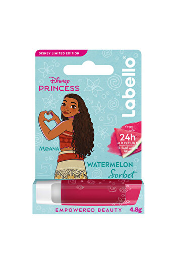 LABELLO Disney Princess Moana Lip Balm, 3+ Year Kids, Watermelon Sorbet Flavor, 24H Moisture, 4.8g