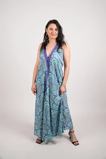 LaraLisa Collection Rochie de vară pentru femei, cu decolteu adânc și cu șarțuri la gât