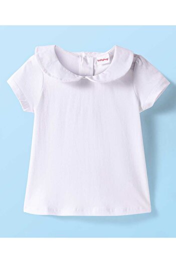 Babyhug Babyhug Denim Frock with Peter Pan Collared Inner Tee With Polka Dot Print - Red & White