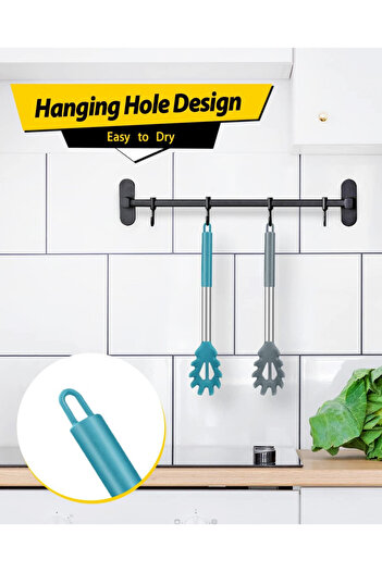 Bundlepro Set of 2 BUNDLEPRO spaghetti spoons, silicone/stainless steel, gray/blue, 33.5 x 6.1 cm