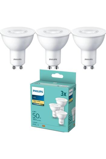 Philips Pachet 3 becuri LED Philips, GU10, 4.7W (50W), 380 lm, lumina alba calda (2700K)