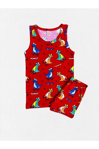 elmas kids Boy's 100% Cotton Red Skateboard and Dinosaur Patterned Athlete Boxer Set