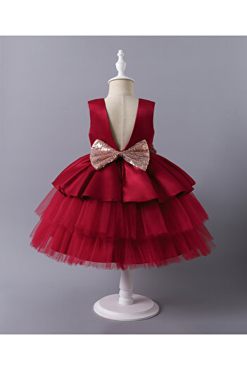 Mark & Mia Sequins Embellished Bow Detailed Sleeveless Tutu Dress - Red