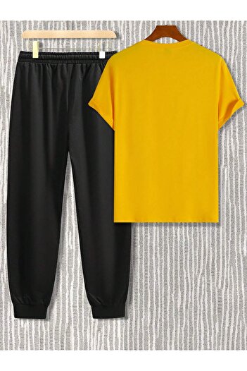 PENTHİLUS Men's Casual Suit Round Neck Short Sleeve Simple Top Long Pants