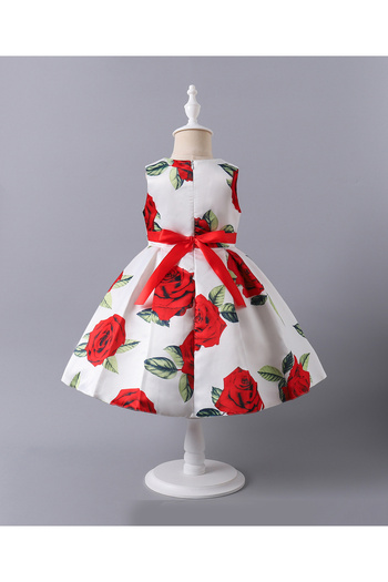 Mark & Mia All Over Rose Printed & Bow Detailed Sleeveless Party Dress - White & Red