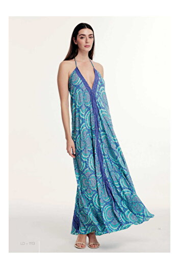 LaraLisa Collection Rochie de vară pentru femei, cu decolteu adânc și cu șarțuri la gât