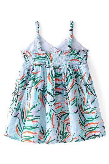 Babyhug Babyhug Rayon Knit Singlet Sleeves Leaves Printed Frock - Mint