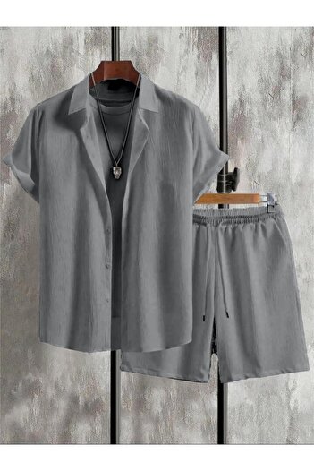 Altamira Men's Smoke Gray Short Sleeve Shirt Shorts Wrap Suit