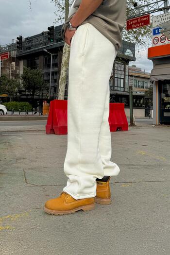 Flaw Wear Adjustable Leg Basic Ecru Baggy Sweatpants