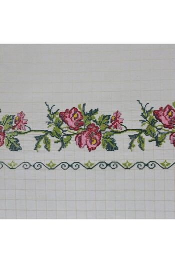 Demirhan Perde Red Cross Stitch Natural Cotton Linen Buldan Handwork Bohemian Authentic Curtain
