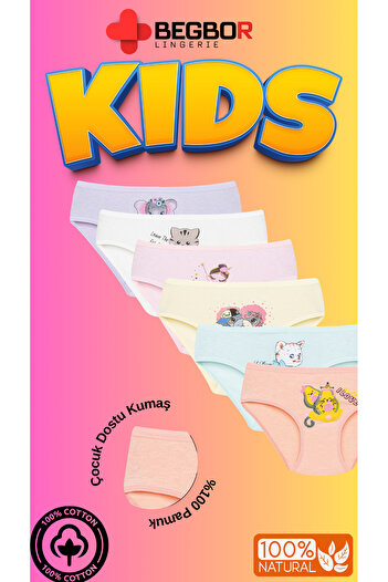 BEGBOR LİNGERİE Set of 6 Cute Patterns Cotton Girls' Panties