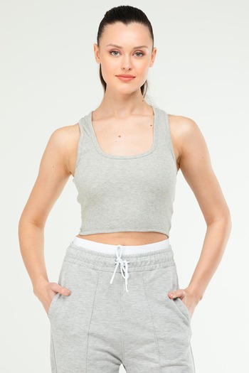 speedlife Gray Slim Fit Basic Camisole Crop Top Sc1242