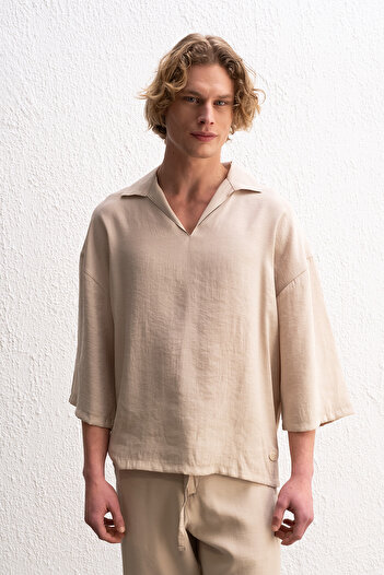 GIESTO Drape Oversize Beige Shirt