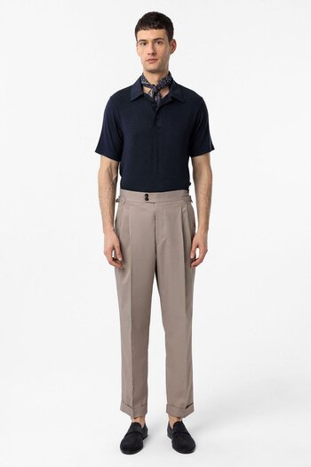 Antioch Beige High Waist Italian Fit Pleated Men's Trousers