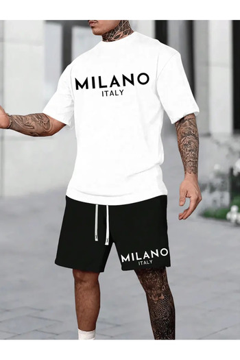 NEW TRENDY COLLECTİON Milano Italy Letter Printed Men's Two-Piece Suit