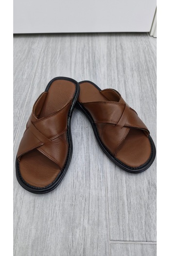 MODESA BY KAVCAR Men's Slippers - Oil-Proof Lightweight Leather Anti-Sweat Creek Tan