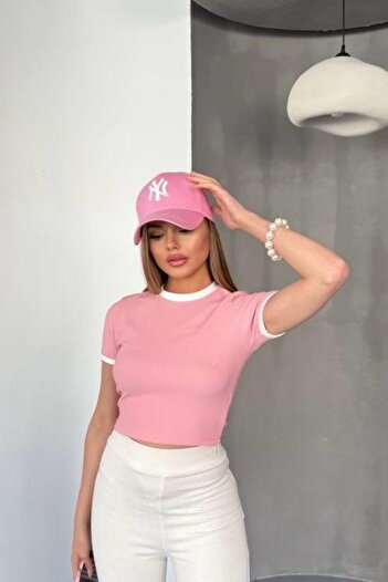 İLKCET MODA Γυναικείο Crop Tshirt Ottoman Piping