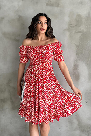 Mila Red Patterned Gimpel Dress