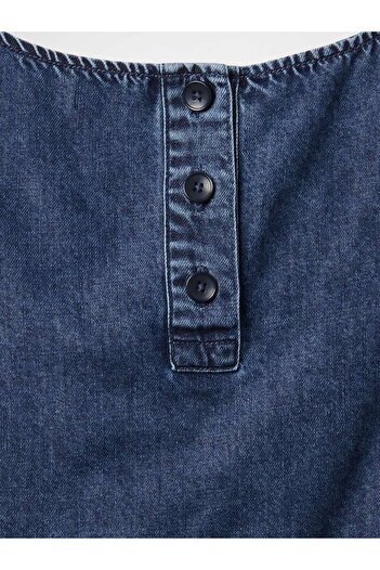GAP Kadın Lacivert UltraSoft Denim Crop Bluz