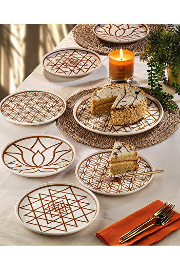 EMBazaar 7 Piece Sriotus Cake Presentation Plate Breakfast Set with Serving Plate and Exclusive Plate Set