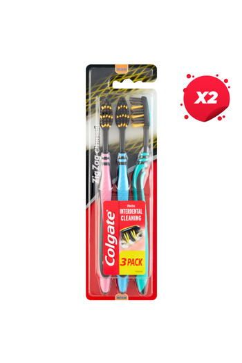 Colgate X2 - COLGATE TOOTHBRUSH ZIG ZAG CHARCOAL MEDIUM 3PCS/SET