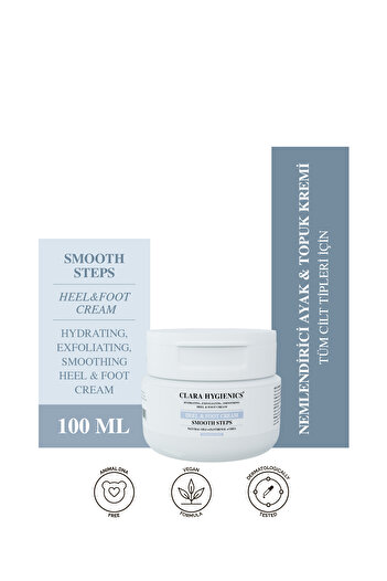 Clara Hygienics Ayak ve Topuk Çatlak Kremi 100ml - Onarıcı Nasır Giderici Ölü Deri Temizleyici Besleyici Vegan