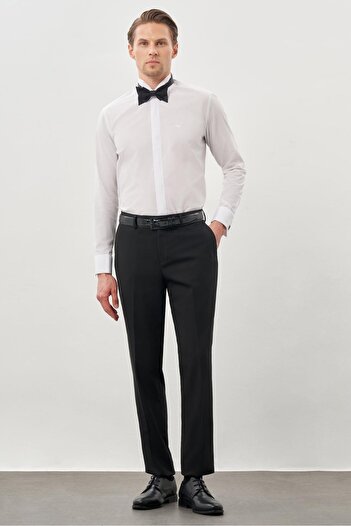 İmza Біла довга рукава пряма тканина комір без кишень бавовняна Basic Slim Fit сорочка 1004245060