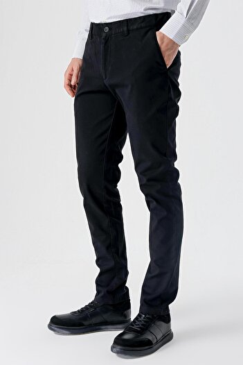 İmza Siyah Pamuklu Yandan Cepli Casual Slim Fit Chino Pantolon 1003235117